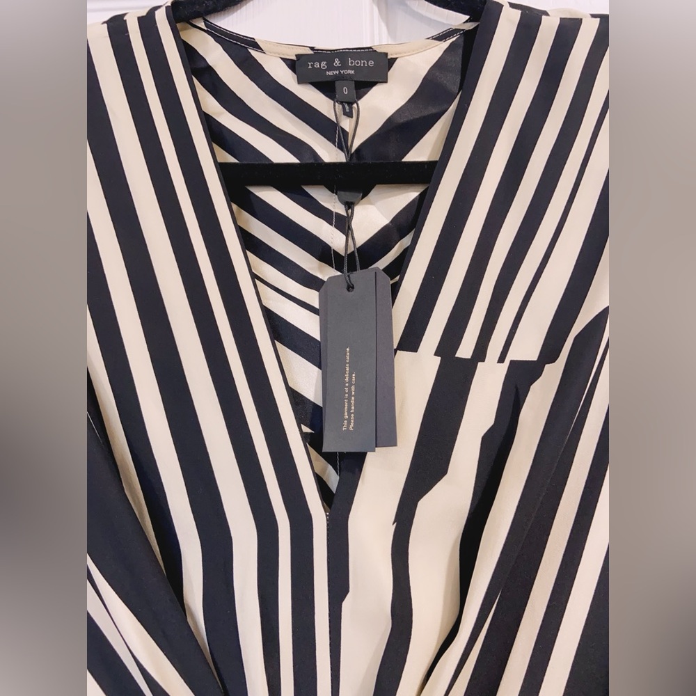 NWT $525 Rag & Bone Beatrice Printed Dress In Gold Stripe - Picture 7 of 9
